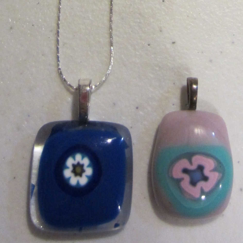 Hand Blown Glass flower Pendants on necklace